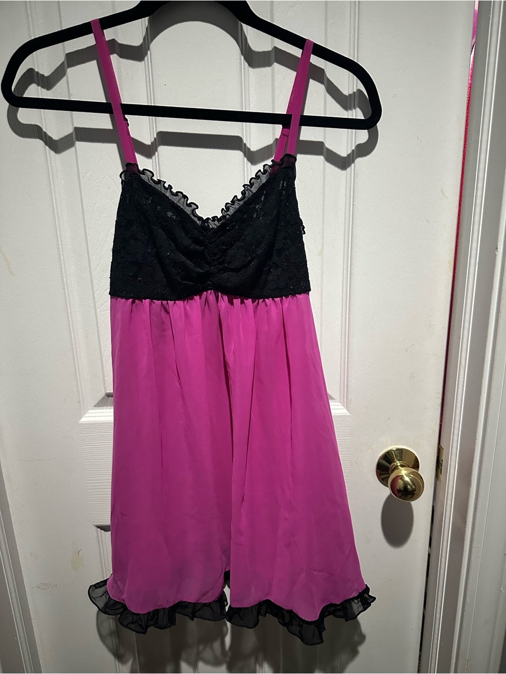 Ambrielle Fuchsia and Black Lace Babydoll Chemise